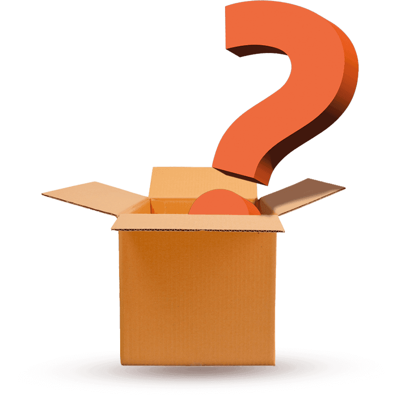 Scatola aperta con punto interrogativo grande